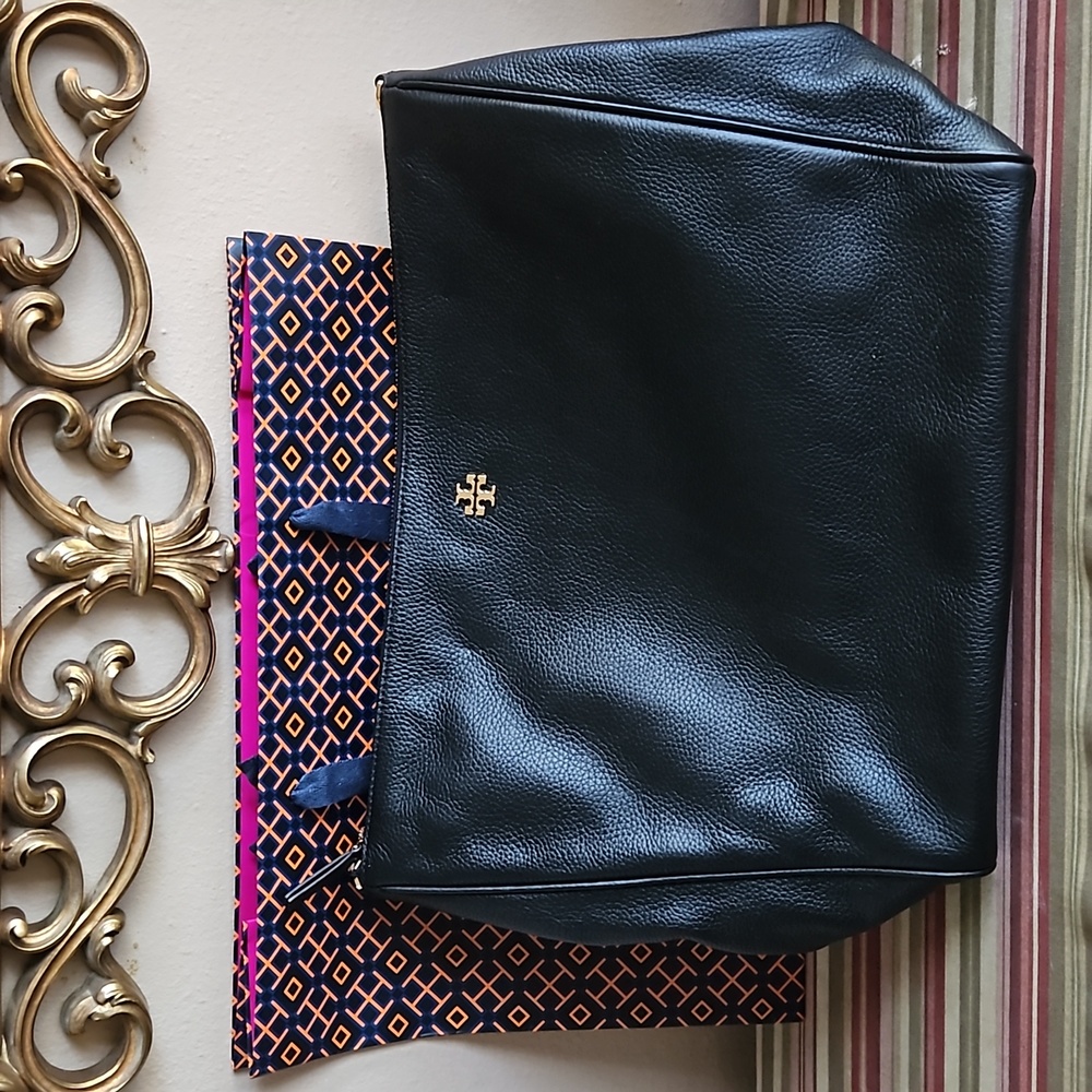 Tory Burch Black Pebble Leather Bag Gold Hardware NWT